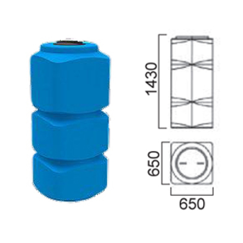 Ёмкость прямоугольная вертик., V=500л, 650х650х1480мм (ДxШхВ), Dгорл.-380мм, цвет синий, серия ТВФК2З,  АНИОН