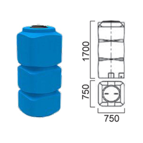 Ёмкость прямоугольная вертик., V=800л, 750х750х1750мм (ДxШхВ), Dгорл.-380мм, цвет синий, серия ТВФК2З,  АНИОН